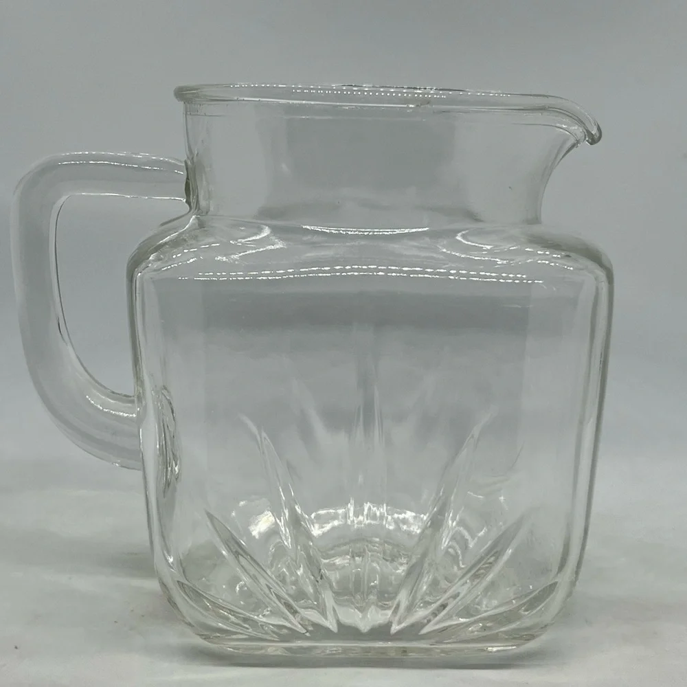 1950s MCM Federal Glass Clear Square Star Design 1qt Pitcher